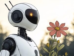 Android mit roter Blume, Illustration